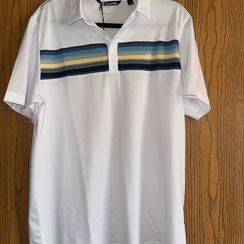Travis Mathew White and Blue Polo Shirt Modern Design